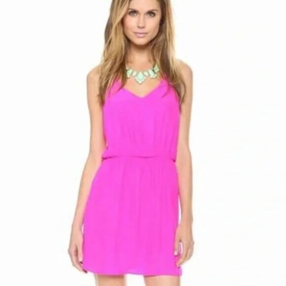 Amanda Uprichard Silk Neon Pink Racerback Back Dress - Picture 1 of 8